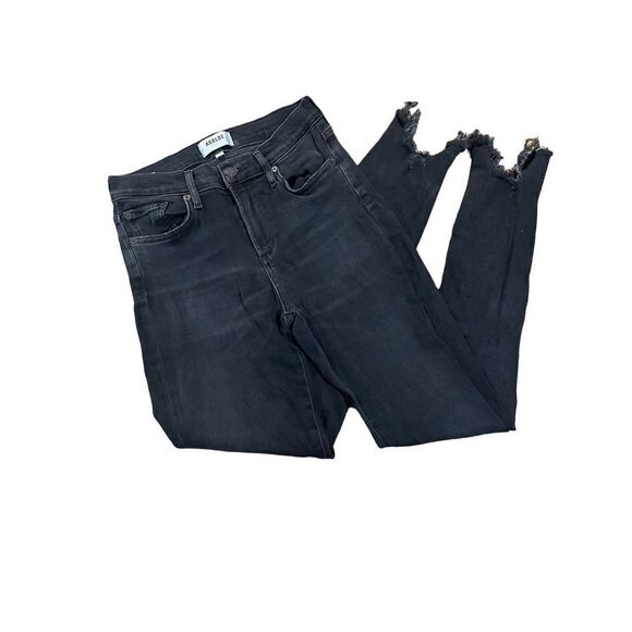AGOLDE Sophie Shout Distressed Chewed Hem Black mid rise Skinny Jeans - Picture 13 of 14